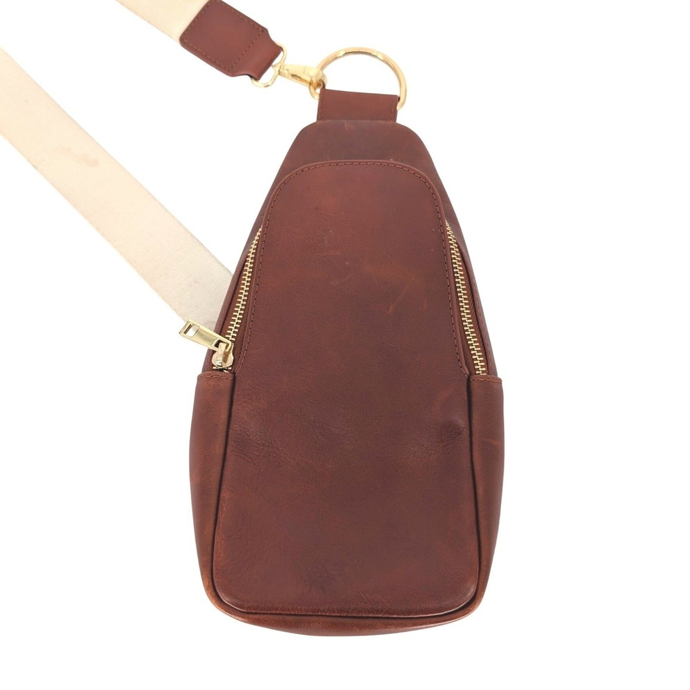Pink Cove Nikki Sling Bag Small Dark Brown Leather Brass Crossbody Boho Utility